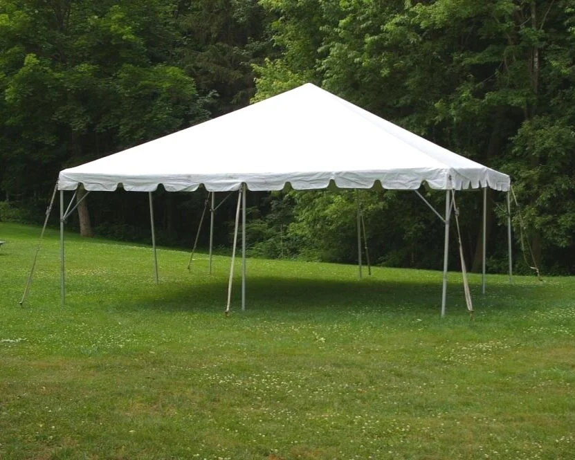Clean white tent on green lawn
